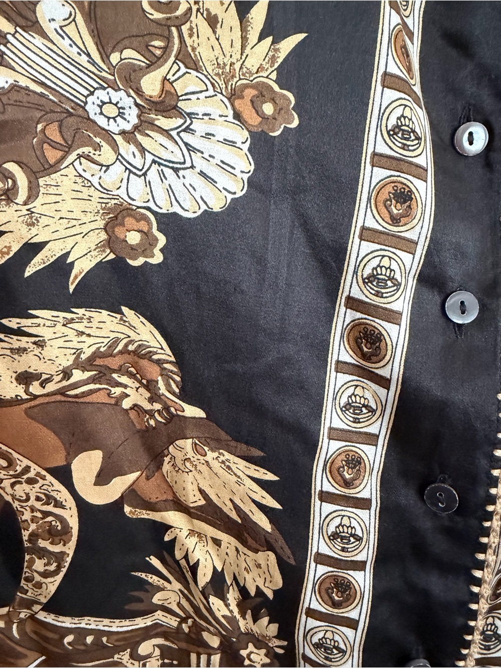Chasing Unicorns Black and Gold Baroque Button-Up Blouse S/M - Picture 6 of 11